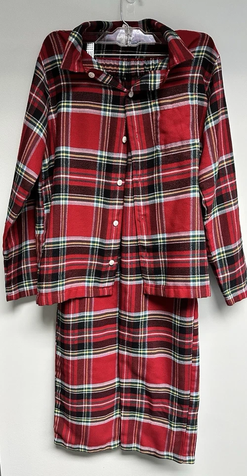 Lands End 儿童男女通用 14 码红色格子法兰绒圣诞假日睡衣套装 — 第 1/4 张图片