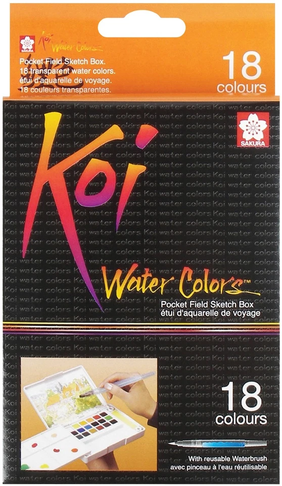 Koi акварель карман поле эскиз коробка - 18 цветов различных цветов - Изображение 1 из 1
