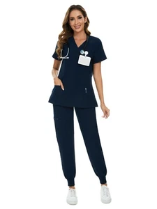 Scrubs for Women Set - Stretch V-Neck Scrub Top & Jogger Pant with 8 Pockets,... - Picture 1 of 7