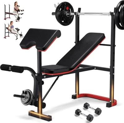 Juego de banco de pesas 660LBS 8 en 1 prensa de banco ajustable con extensión de pierna de estante para sentadillas Foto 1 de 4