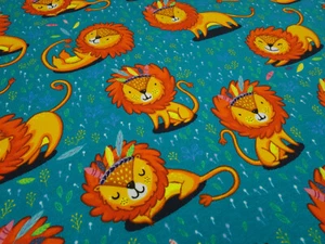 Tela algodón jersey león león naranja petróleo colorido tela infantil tela de... - Imagen 1 de 5