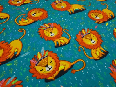 FRÄULEIN VON JULIE Stoff Baumwolle Jersey Löwen Löwe petrol orange bunt Kinderstoff Kleiderstoff