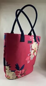Joules Large Cerise Pink Navy Floral Canvas Tote Shopping Shoulder Bag EMPTY - Picture 1 of 13