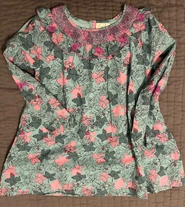 New NWT PEEK Girls Size 10 Dress Smocked Neck Long Sleeve Floral 100% Cotton - Picture 1 of 3