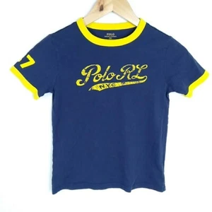 Polo Ralph Lauren Ringer T-Shirt Tee Top Kids Size 7 Yellow Blue - Picture 1 of 5