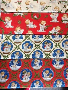 Elizabeth's Studio Christmas Cherubs 100% cotton fabric FQs metre material Xmas - Picture 1 of 3