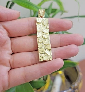10k Yellow Gold Charm Nugget Bar Mens Pendant REAL 10KT FREE SHIPPING. - Picture 1 of 6