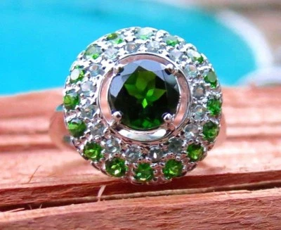 UNIQUE 14K WHITE GOLD CHROME DIOPSIDE & ALEXANDRITE RING - Image 1 of 4