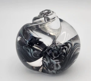 Siyeh Studio Glass Shell Paperweight Sculpture Swirls Black and Off-White - Picture 1 of 15