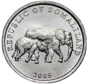 Somaliland 5 Shillings, 2005 Gem Unc~Mother Elephant With Baby~Only Year~Fr/Ship - Picture 1 of 2