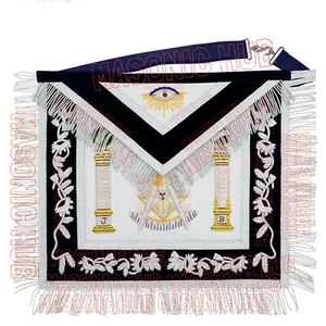 Hand Masonic Past Master Sheep Apron Silver Bullion Embroidered Navy Blue Velvet - Picture 1 of 5