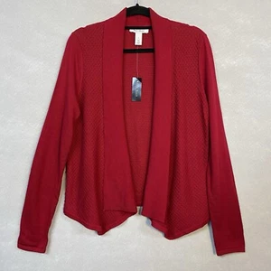 White House Black Market Women’s Sweater L Red Open Front Basic Comfycore Classy - Picture 1 of 14