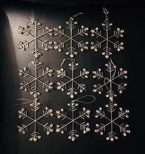Snowflake Christmas Ornaments Set of 9 Iridescent Beads and Metal 5x5 - Picture 1 of 6