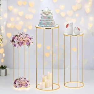 3pcs Cylinder Pedestal Stands For Parties Gold Metal Plant Round Cylinder Stands - Picture 1 of 7