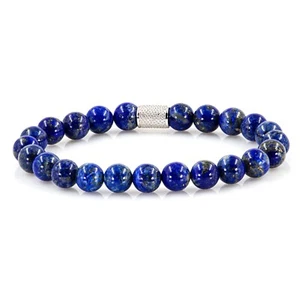 Pulsera de lapislázuli de plata de ley 925 pulsera de perlas acabado en bruto 8 mm - Imagen 1 de 14