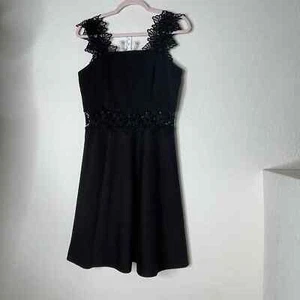 TED BAKER Cotton Blend Mini Dress Size 3 US8 Black Floral Lace Waist & Strap - Picture 1 of 19