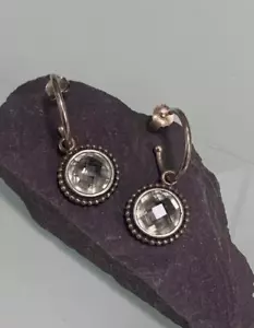 Rare PANDORA Signed ALE Blue Topaz 925 Sterling Silver Circular Earrings Retired - Picture 1 of 5