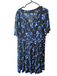 Torrid Faux Wrap Dress Plus Size 2x Black Blue Floral Stretch  - Picture 1 of 4