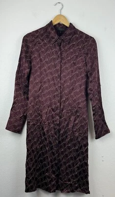 Rag And Bone Button Up Shirt Dress Red Silk Burgundy Size 6 Geometric Pattern - Image 1 of 4