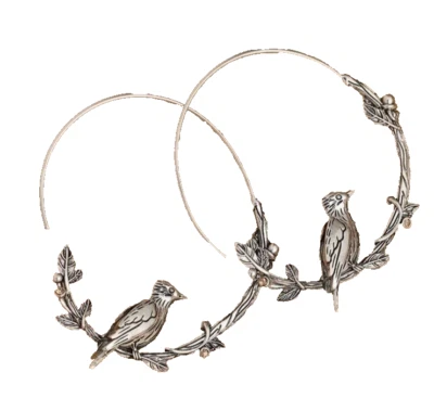 Pendientes florales Bird On A Branch aro vintage atractivo tono plata oreja perforada Foto 1 de 3