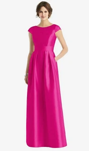Alfred Sung 767...Cap Sleeve Pleated Skirt Dress with Pockets.....Pink...Sz 12 - Picture 1 of 4