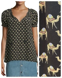 Joie Masha Camel-Print Silk Top Tassel Tie In Caviar Size S - Picture 1 of 13