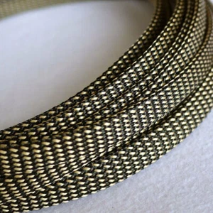 3mm-20mm Black&Golden-flat Braided Cable Sleeving/Sheathing PET Wire Harnessing  - Picture 1 of 1