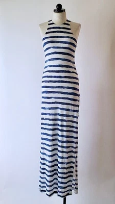 Lauren Ralph Lauren Linen Nautical Blue Striped Maxi Tshirt Tank Dress Women XS - Image 1 of 4