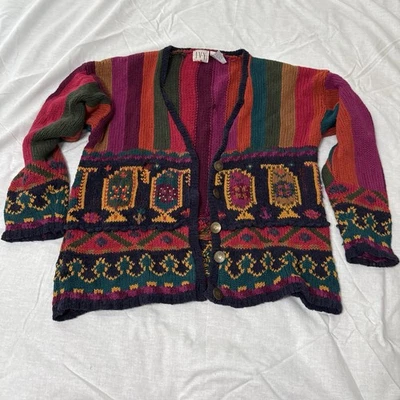 Suéter Cárdigan Tejido De Colección Años 90 Santa Fe Azteca Multicolor Suroeste IVY Talla M Foto 1 de 4