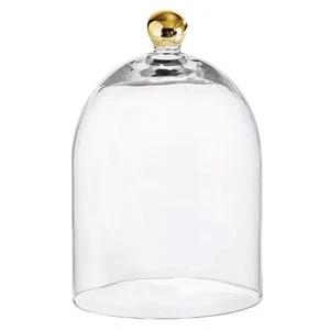 Glass Dome Food Cover Gold Knob Cloche, Large, Clear - Picture 1 of 2