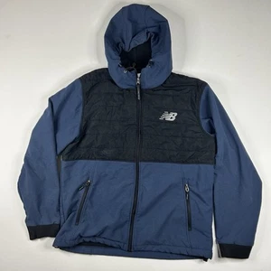 New Balance Jacket Mens Large Blue Black Outdoor Windbreaker Shacket Distressed - Picture 1 of 6