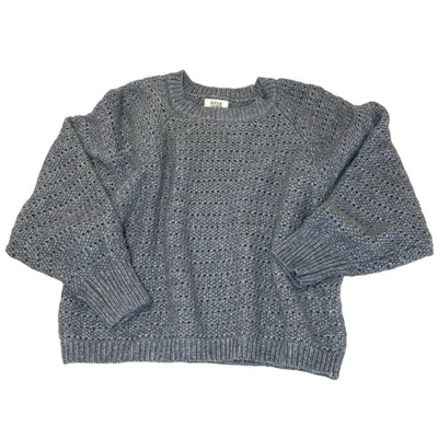 Blue Marled Textured Knit Crop Sweater Women’s M | Long Sleeve Crew Neck - Image 1 of 4