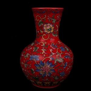 Chinese Old Porcelain Red enamel flower patterned decorative vase B - Picture 1 of 9