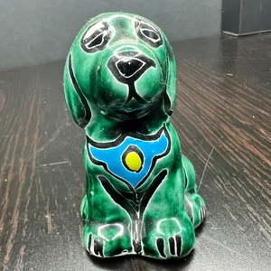 MEXICAN REDWARE Folk Art Pottery Colorful Dog Figurine Hand Painted Ceramic - Picture 1 of 5
