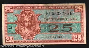 USA UNITED STATES 25 CENTS SERIES 521 MPC MILITARY PAYMENT CERTIFICATE SCARCE - Picture 1 of 6