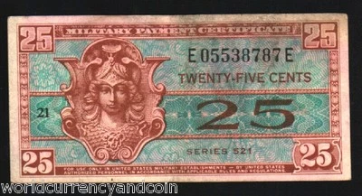 USA UNITED STATES 25 CENTS SERIES 521 MPC MILITARY PAYMENT CERTIFICATE SCARCE - Image 1 of 4