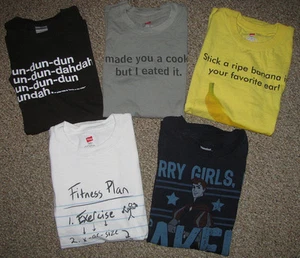 EUC! Lot of 5 FUNNY T- SHIRTS S M BACON FITNESS,MADE A COOKIE,BANANA IN YOUR EAR - Picture 1 of 1