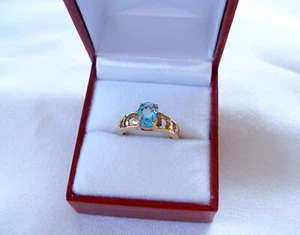 MAGNOLIA- 1.5 Ct. Blue Topaz Solitaire 10k Gold Ring - Picture 1 of 11
