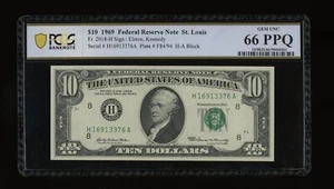 DBR 1969 $10 FRN St. Louis Gem Fr. 2018-H PCGS-B 66 PPQ Serial H16913376A - Picture 1 of 2
