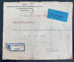 1934 Singapore Straits Settlement commercial Airmail Cover to Cairo Egypt - Picture 1 of 2