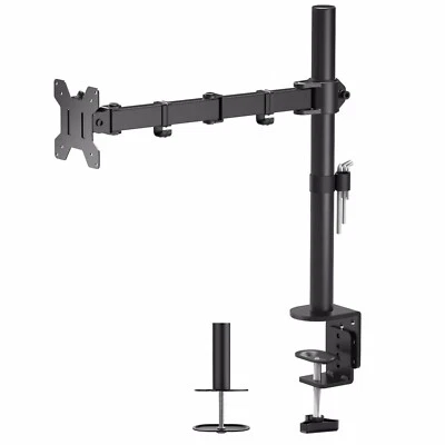 Single Arm Desk Mount LCD Computer Monitor Bracket Clamp Stand 13"-27" Screen TV - Image 1 of 4