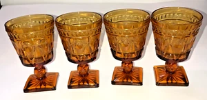 Set Of 4 Indiana Glass Colony Park Lane Amber Wine Glasses 5 1/2” Goblets MCM B - Picture 1 of 4
