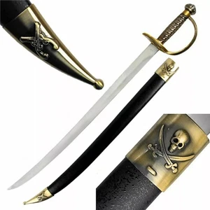 28" Cutlass Pirate Sword w/ Brass Hilt Renaissance Faire Pirate Costume W/Stand - Picture 1 of 4