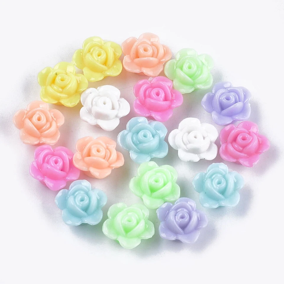 Rose Flower Beads Pretty Mixed Pastel Colours Acrylic Plastic 13mm 50pcs - Image 1 of 1