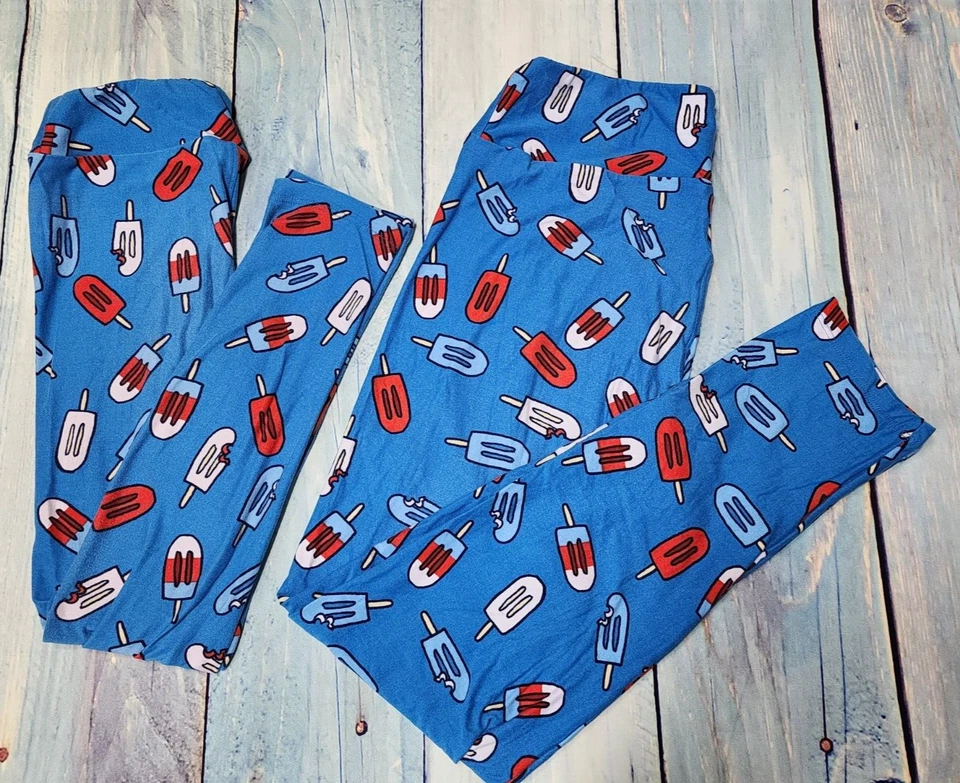 LuLaRoe OS L/XL Mommy & Me Leggings Rojo Blanco Azul Paleta 4 de Julio Mujer Niño Lote Foto 1 de 4