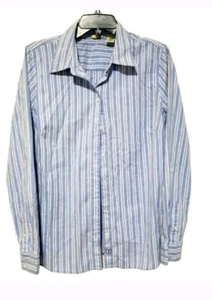 Vintage Izod Women's Top Blue Striped Button Down Shirt Cotton Spandex XL - Picture 1 of 6