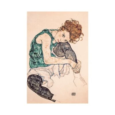 Egon Schiele, Seated Woman with Raised Knee, Canvas Print, 16" x 24" + Border Foto 1 de 4