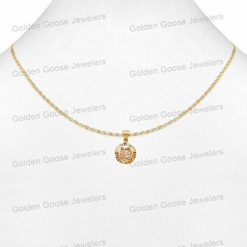 Ciondolo ciondolo Bautizo battesimo zirconi oro rosa o giallo 14 kt catena Valentino