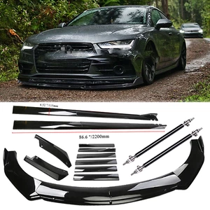 Front Bumper Lip Spoiler Splitter Body Kit+Side Skirt For Audi A4 A5 A6 A7 B7 B8 - Picture 1 of 22