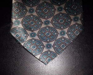 Cravatta Robin Tan Teal White design forme geometriche nuova con scatola t4633 - Foto 1 di 5